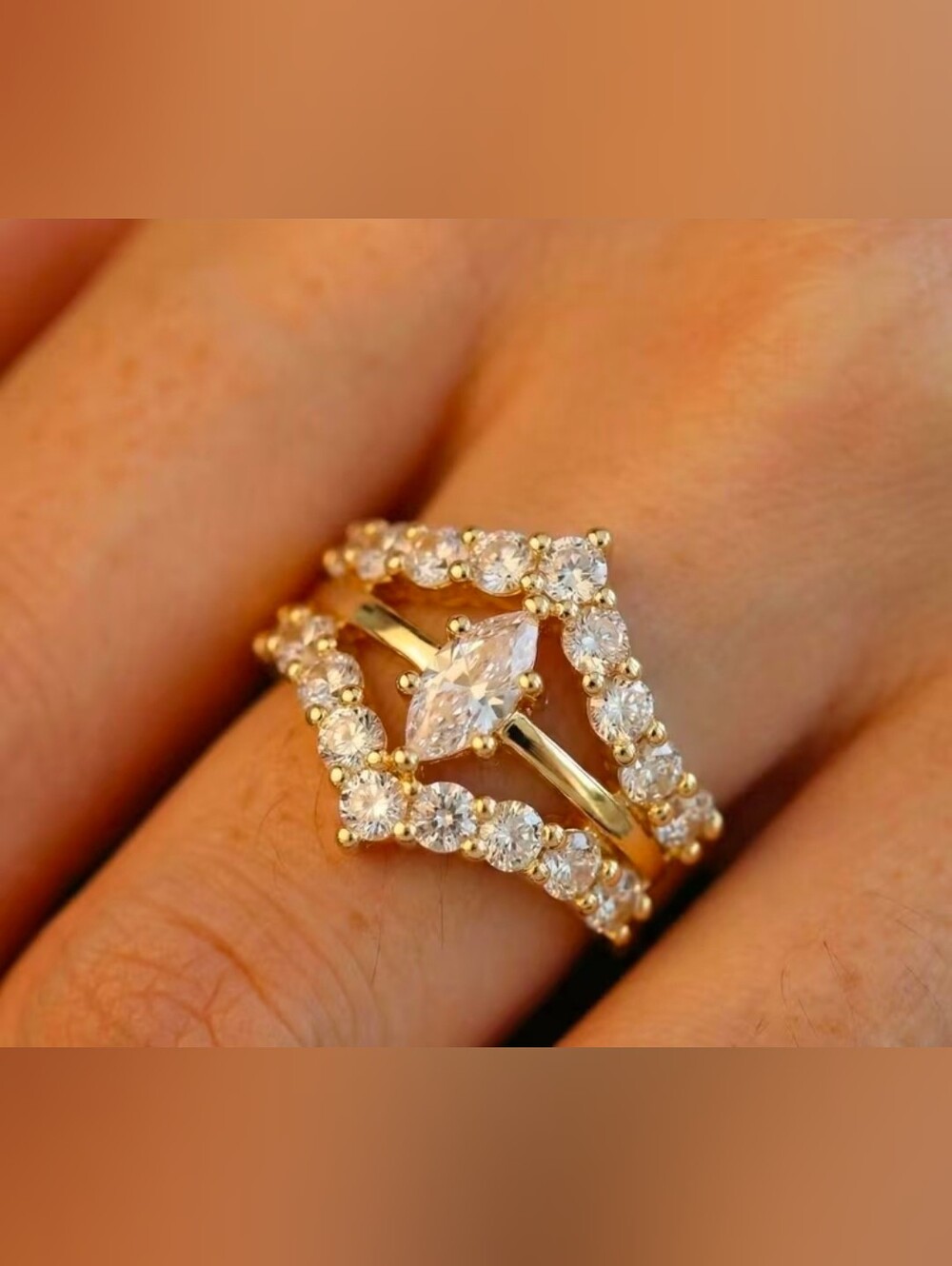 $8 Each Or Bundle 5/$20 Gold Marquise CZ Halo Statement Ring